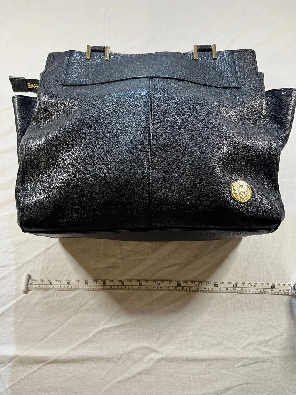 Vince Camuto Ayla Satchel Black Pebbled Leather with Braided Tassel